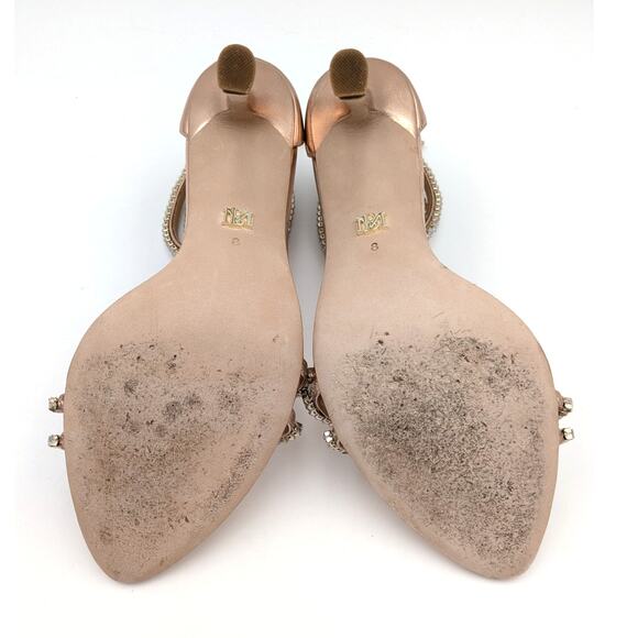 Badgley Mischka Logan Gold Crystal Dual-Strapped Stiletto Heels Size US8 EU38 - Picture 6 of 8